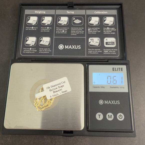 10k Yellow Gold Diamond Cut Rope Bracelet 6.5in, 1.9mm, ITALY~NEW - Picture 7 of 7